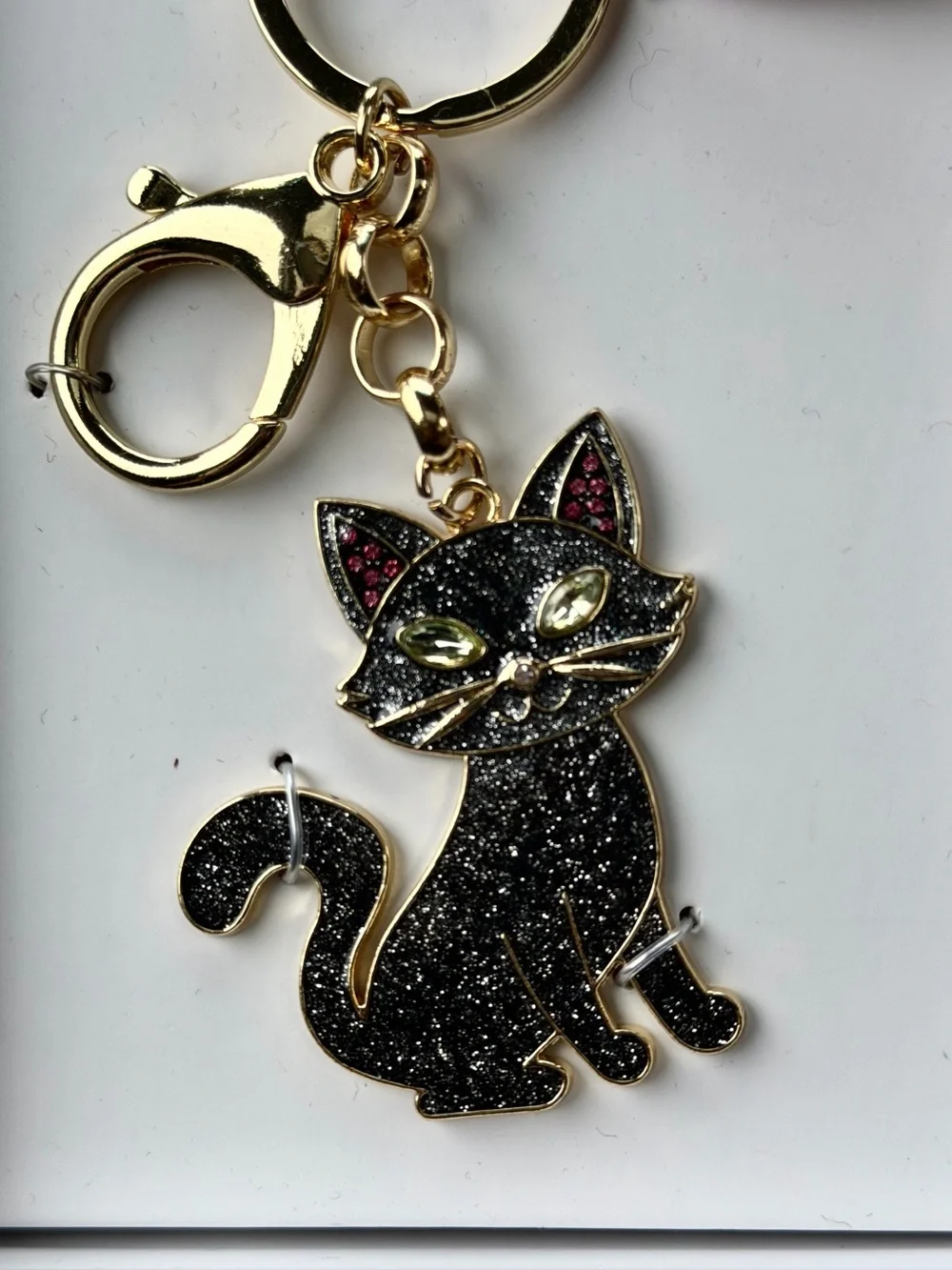 NEW BAUBLEBAR Black Glitter Cat Bag Charm/Keyring with Gold Hardware.